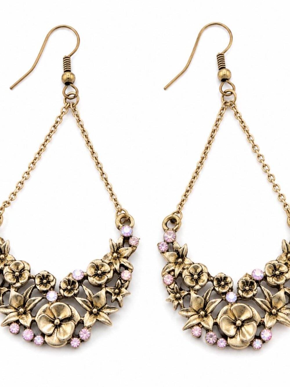 Floral Statement Earrings | Lavender & Pearl-Toned Crystal Accents